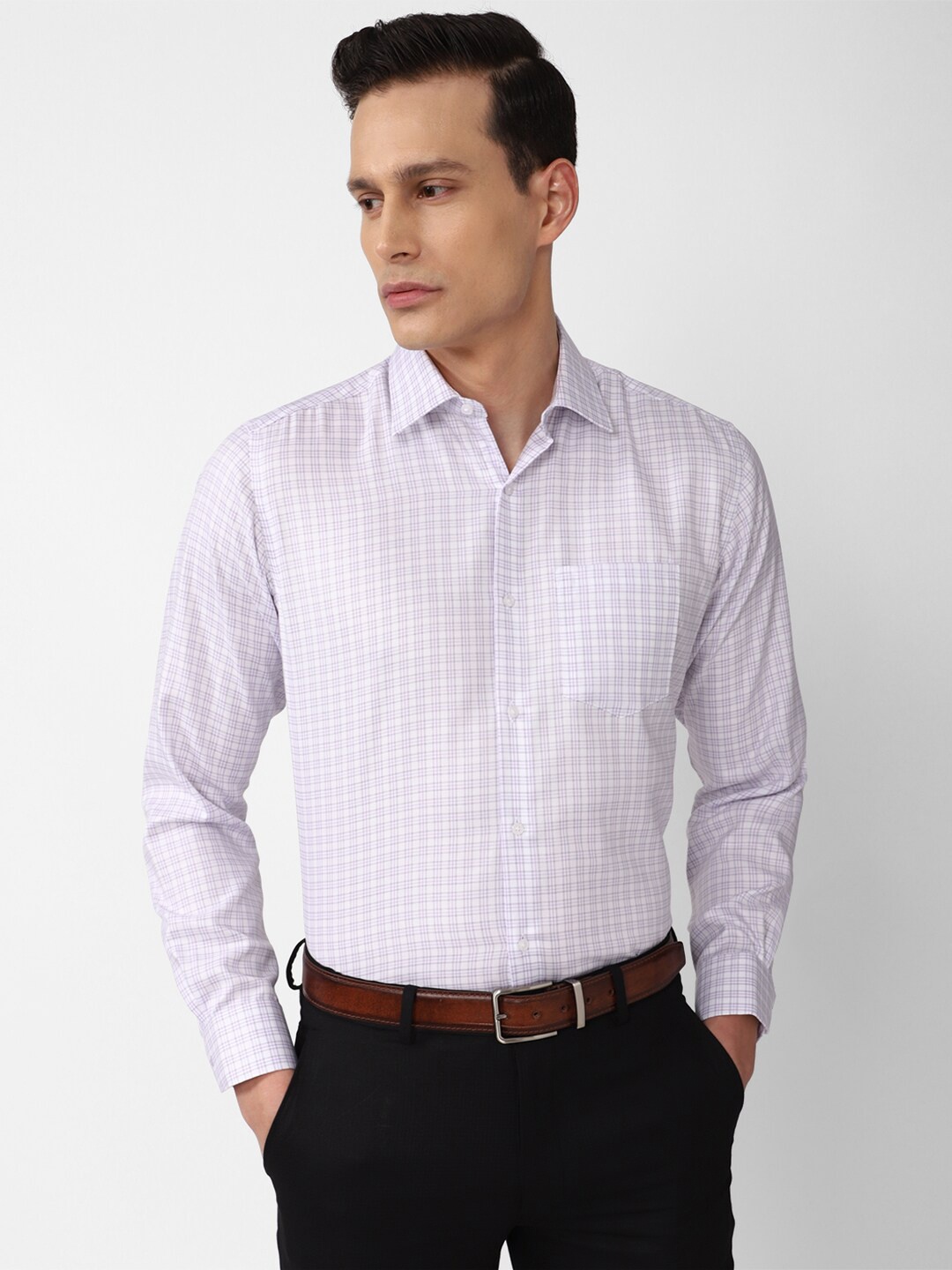 

Van Heusen Men Purple Grid Tattersall Checks Checked Casual Shirt