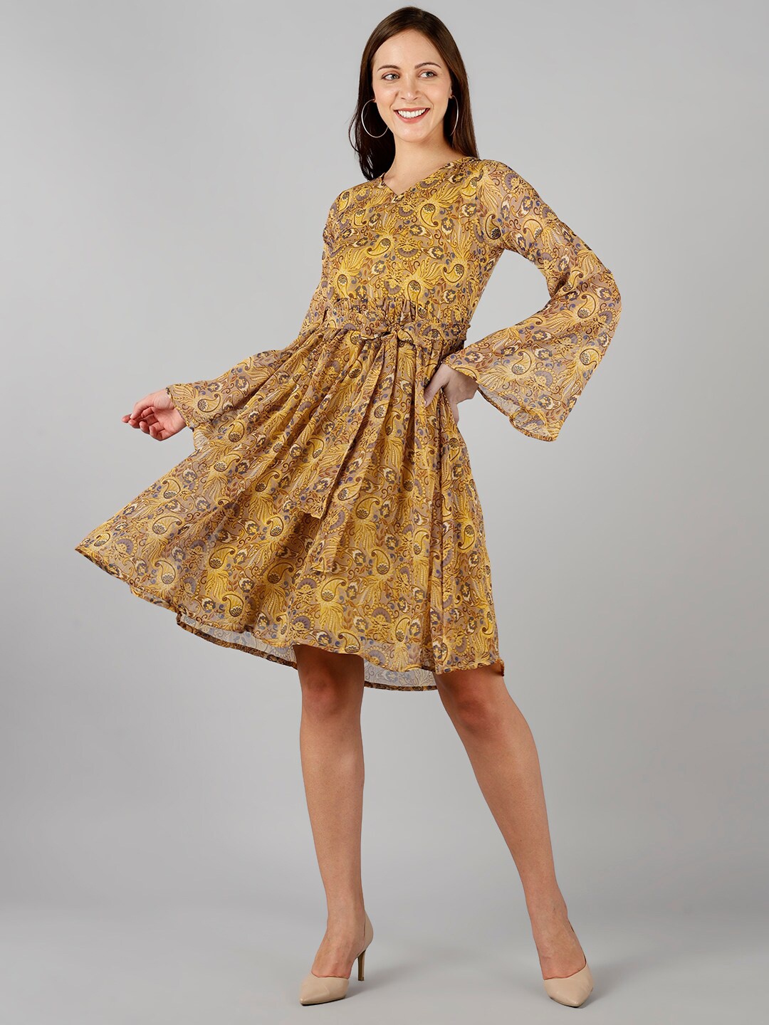 

Fashfun Yellow Ethnic Motifs Chiffon Dress