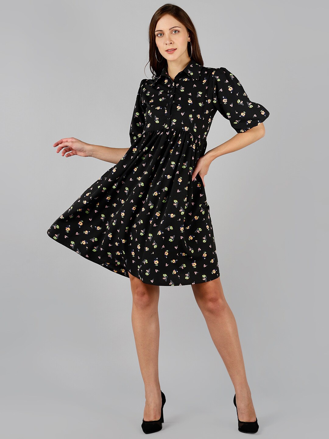 

Fashfun Black Floral Crepe Dress