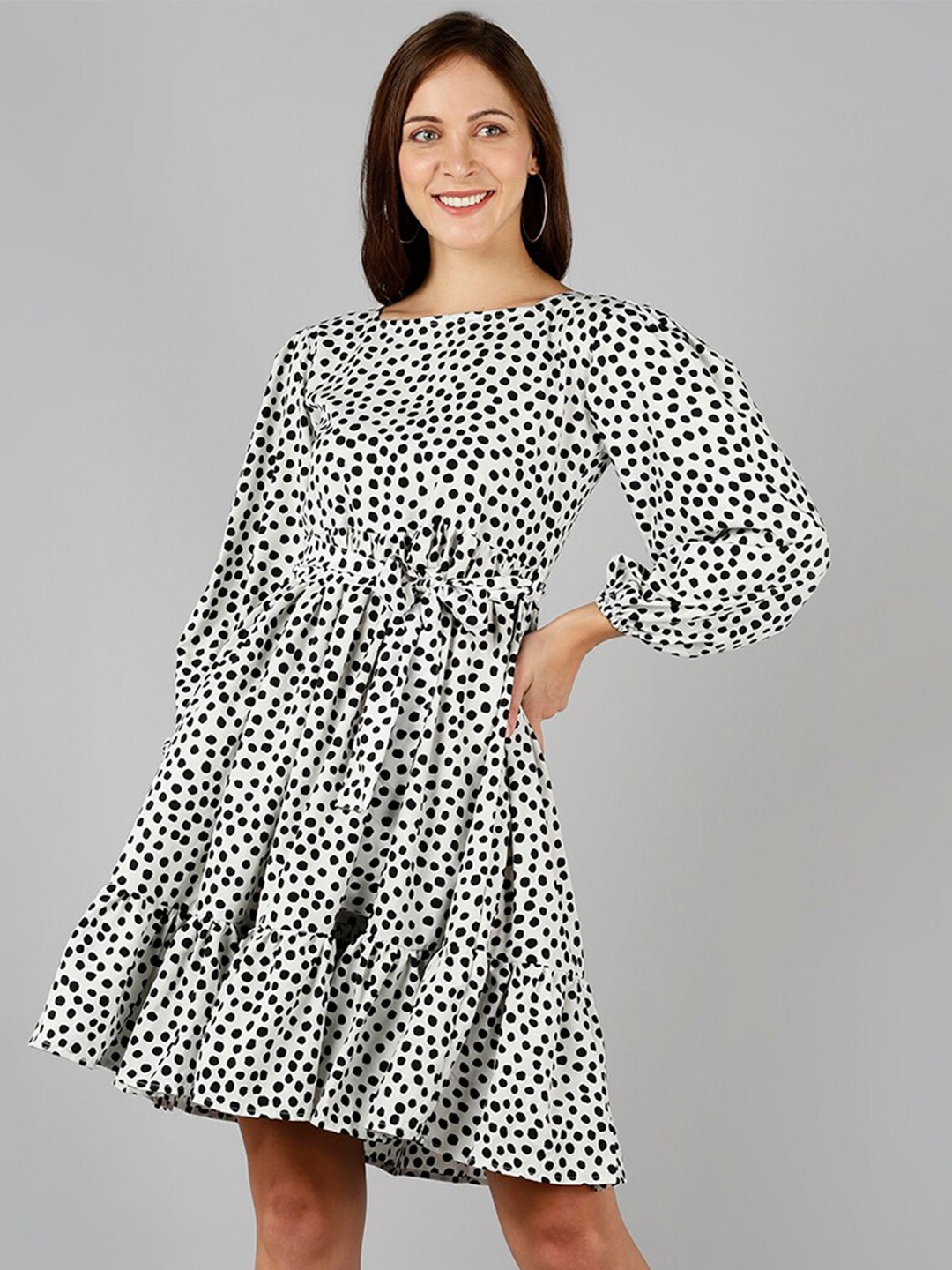 

Fashfun Women White & Black Polka Dot Crepe Dress