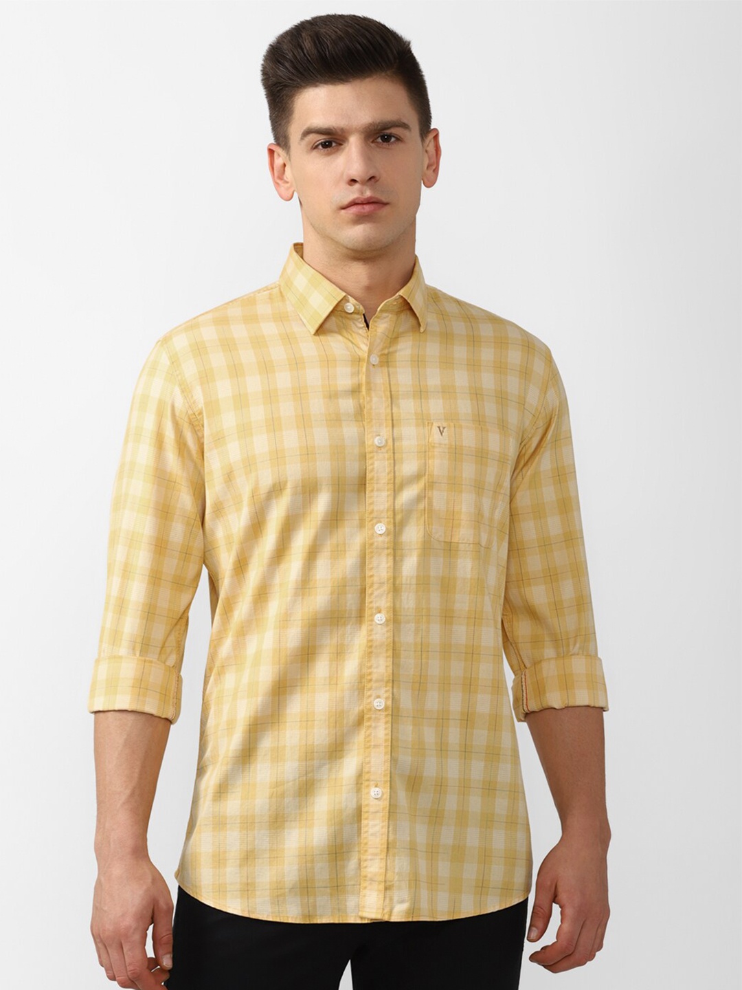 

Van Heusen Sport Men Yellow Slim Fit Checked Cotton Casual Shirt