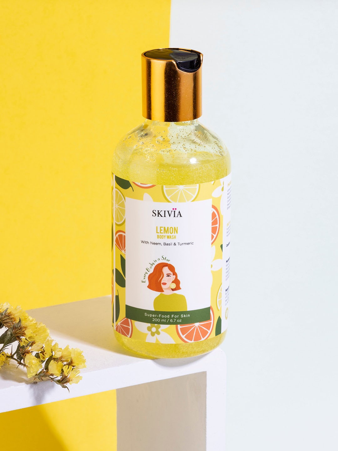 

SKIVIA Paraben Free & Vegan Lemon Body Wash with Neem & Basil - 200 ml, Yellow
