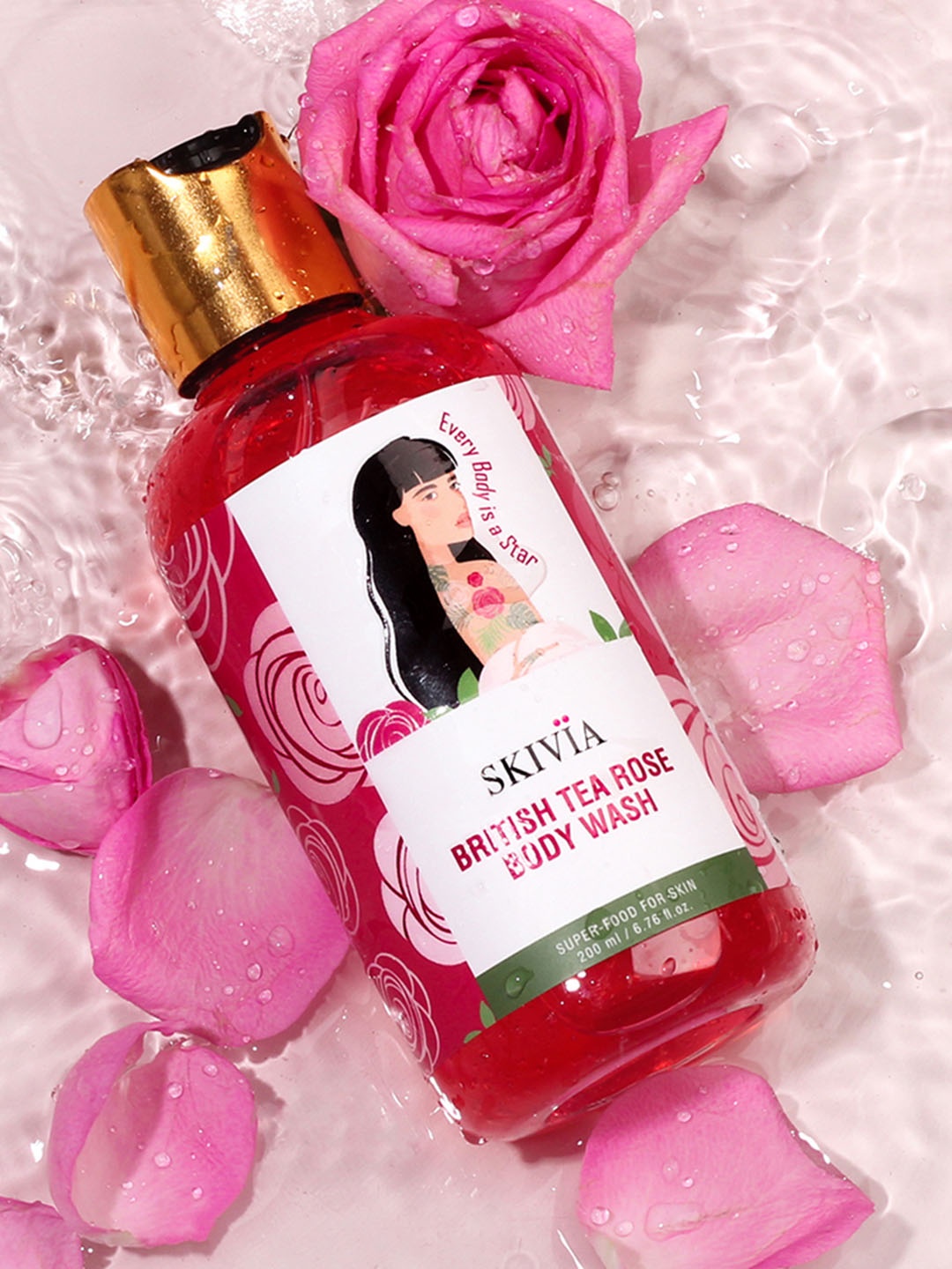 

SKIVIA Vegan British Tea Rose Body Wash with Orange & Green Tea - 200 ml, Pink