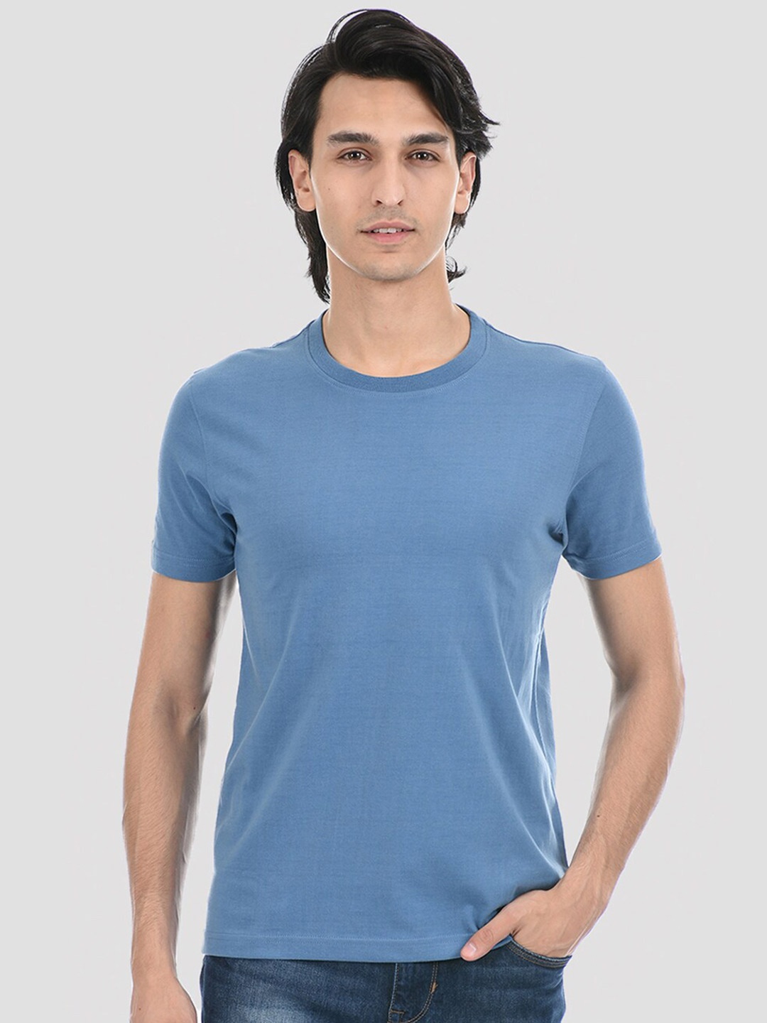 

ONEWAY Men Solid Cotton Round Neck T-Shirt, Blue