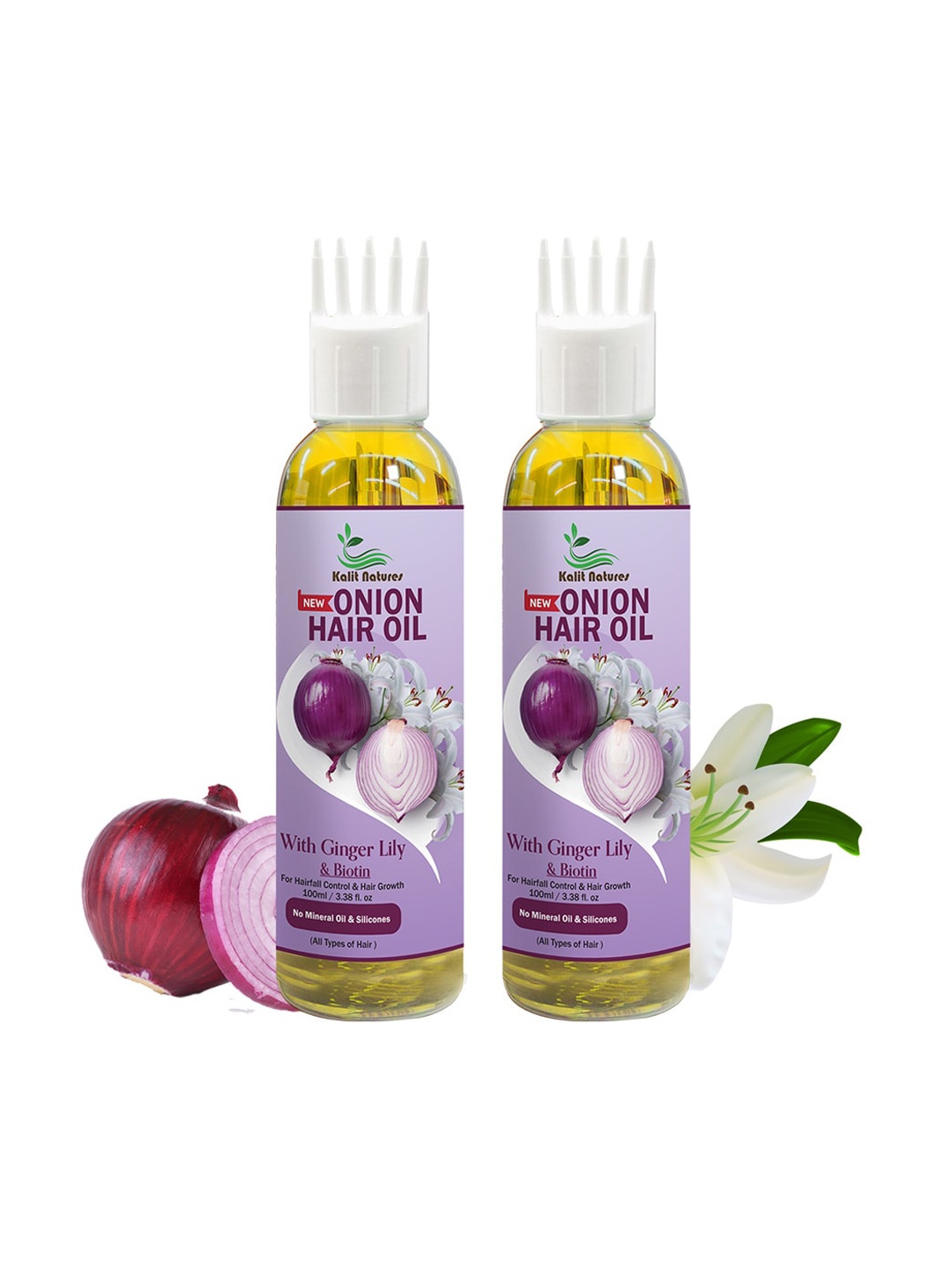 

Kalit Natures Set Of Onion Hair Oil For Hair Fall Control 100 ml Each, Purple