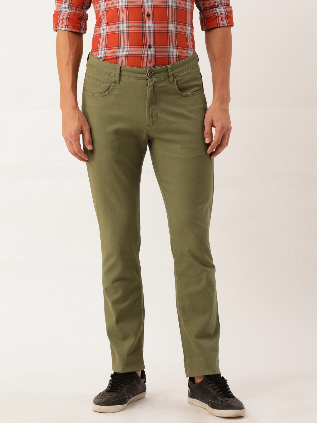 

Peter England Men Slim Fit Trousers, Olive
