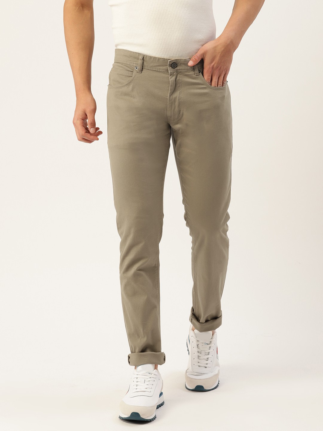 

Peter England Men High IQ Skinny Fit Trousers, Taupe