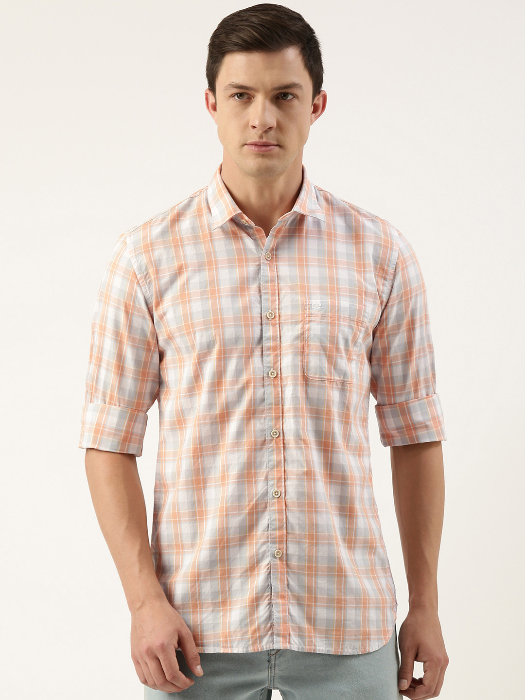 

Peter England Men Tartan Checked Slim Fit Pure Cotton Casual Shirt, Grey