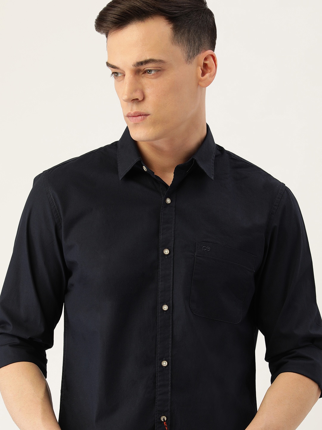 

Peter England Men Pure Cotton Slim Fit Opaque Casual Shirt, Navy blue