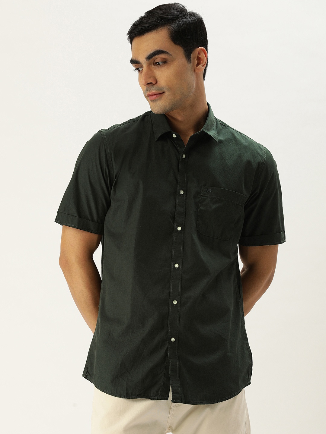 

Peter England Men Pure Cotton Slim Fit Casual Shirt, Green