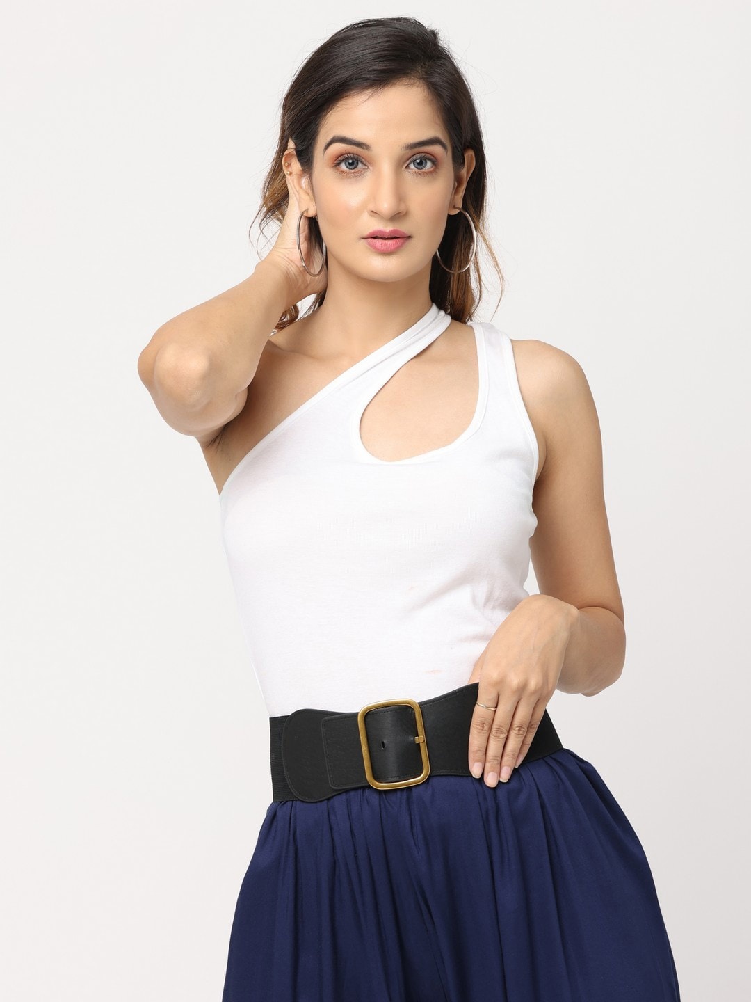 

BANGE Women Black Casual Wide Elastic Belt for Women