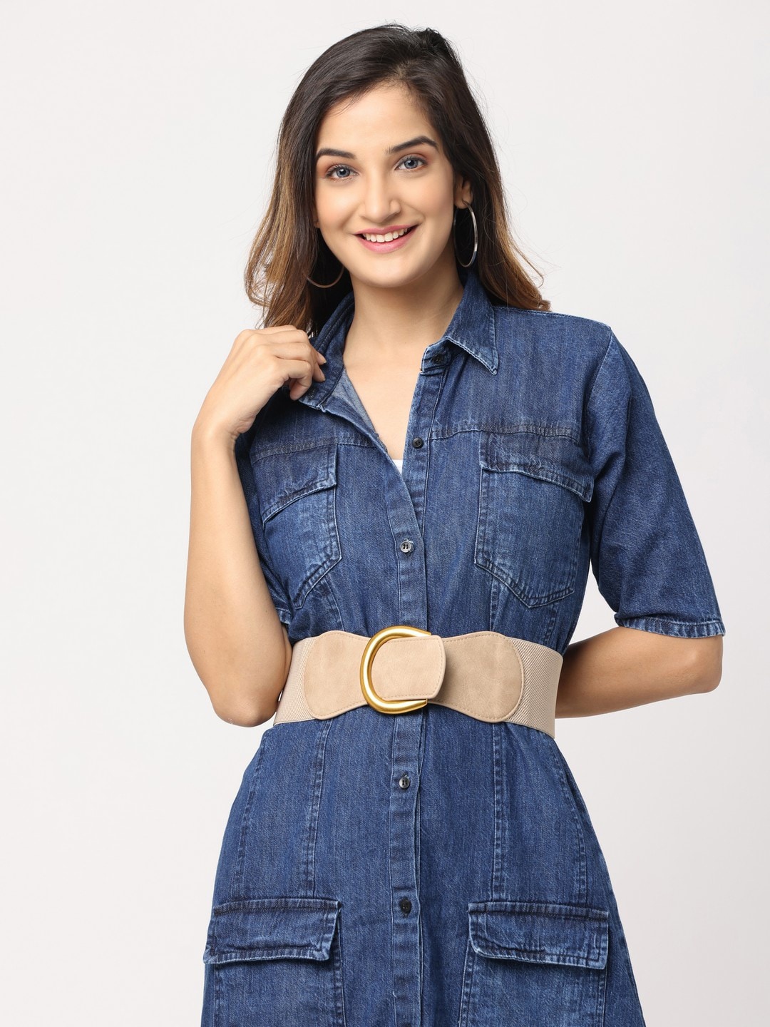 

BANGE Women Peach-Coloured Wide Casual Leather Belt