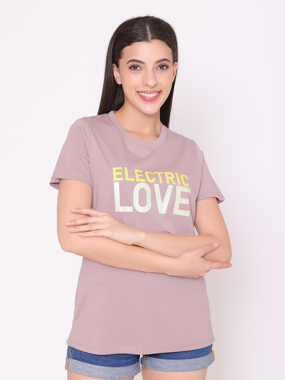 

TITTLI Women Lavender Typography Printed T-shirt