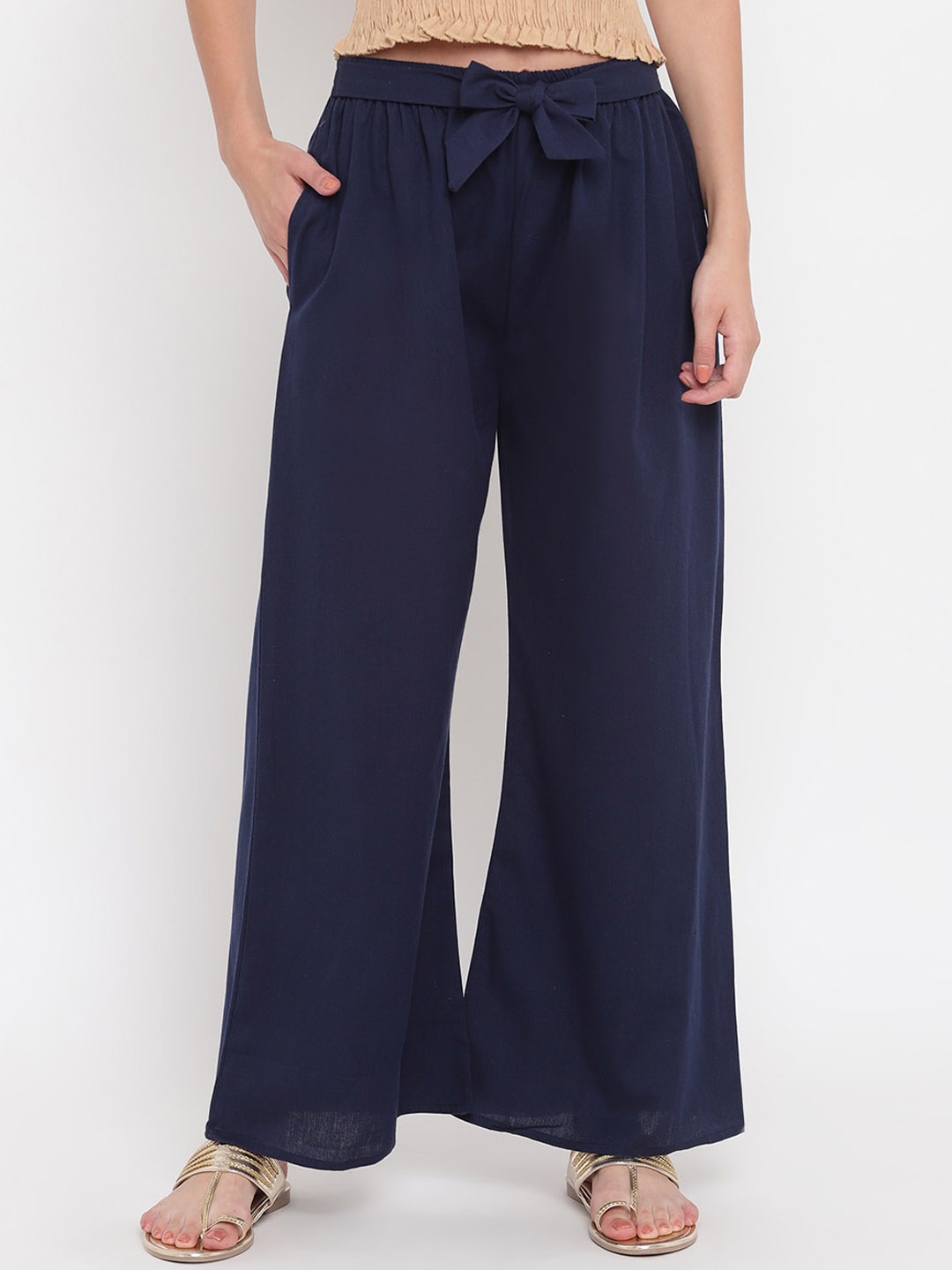 

Aawari Women Navy Blue Long Length Plain Palazzo