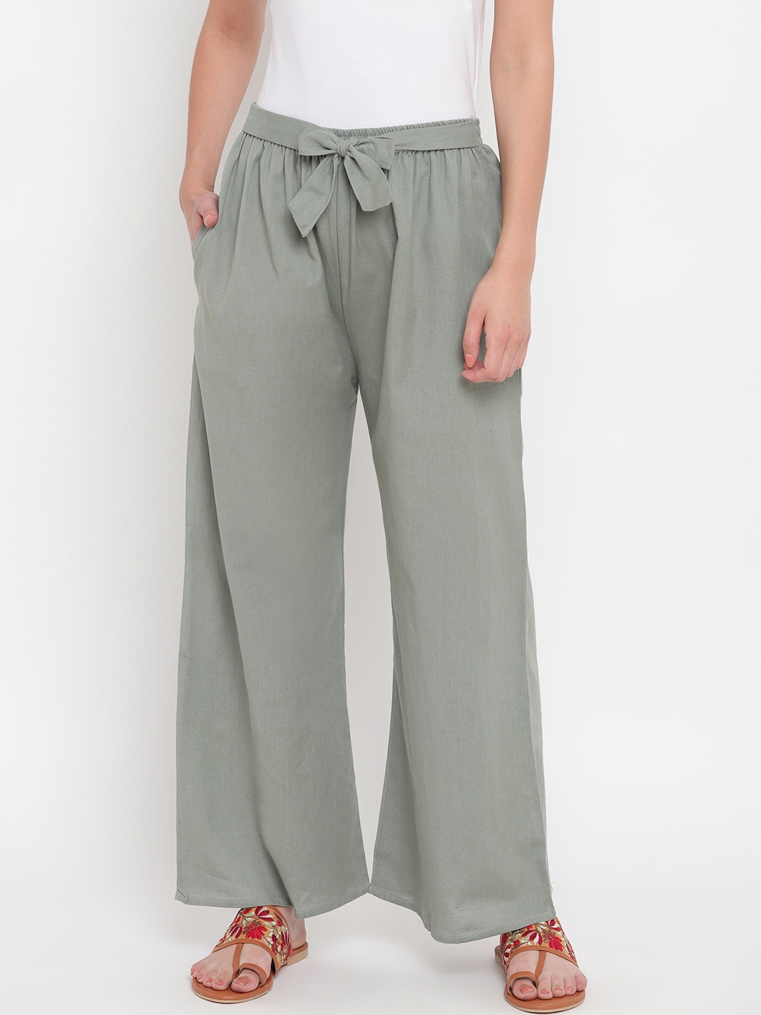 

Aawari Women Green High-Rise Pleated Trousers