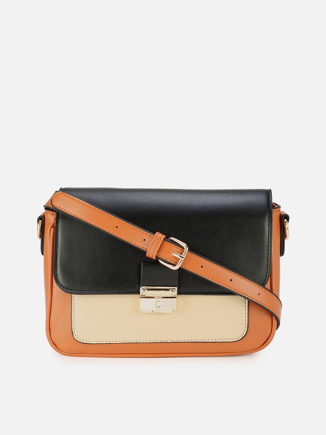 

Allen Solly Brown & Black Colourblocked PU Structured Sling Bag