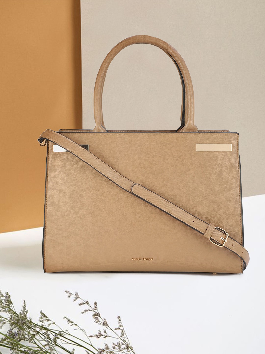 

Allen Solly Khaki PU Structured Handheld Bag