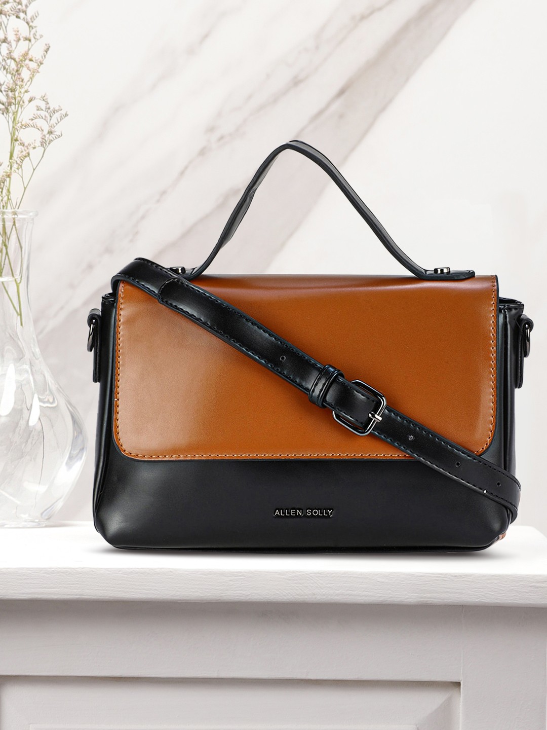 

Allen Solly Black Colourblocked PU Structured Satchel