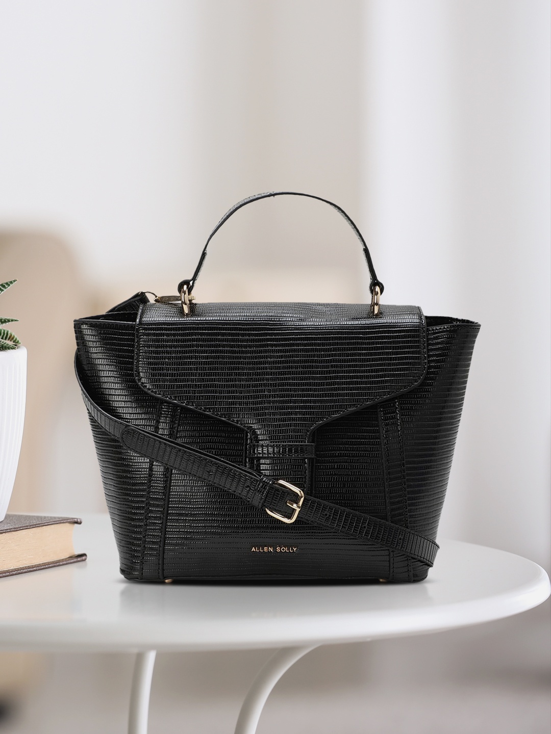 

Allen Solly Black Textured PU Structured Satchel