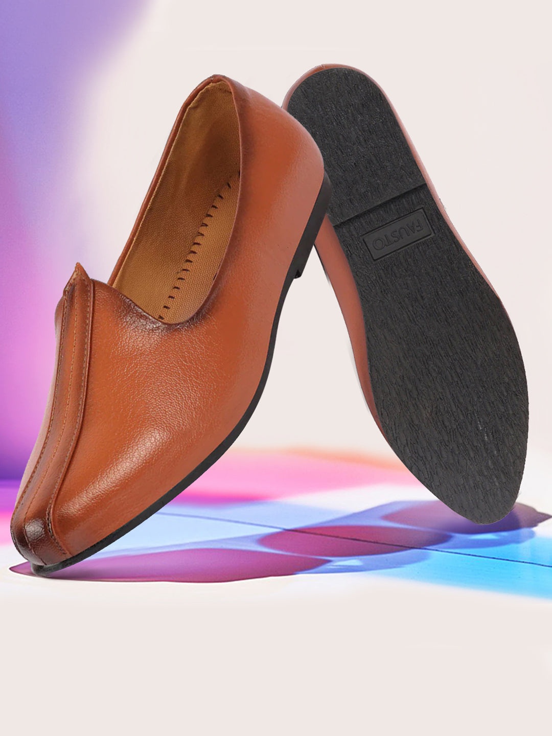 

FAUSTO Men Tan Textured PU Mojaris