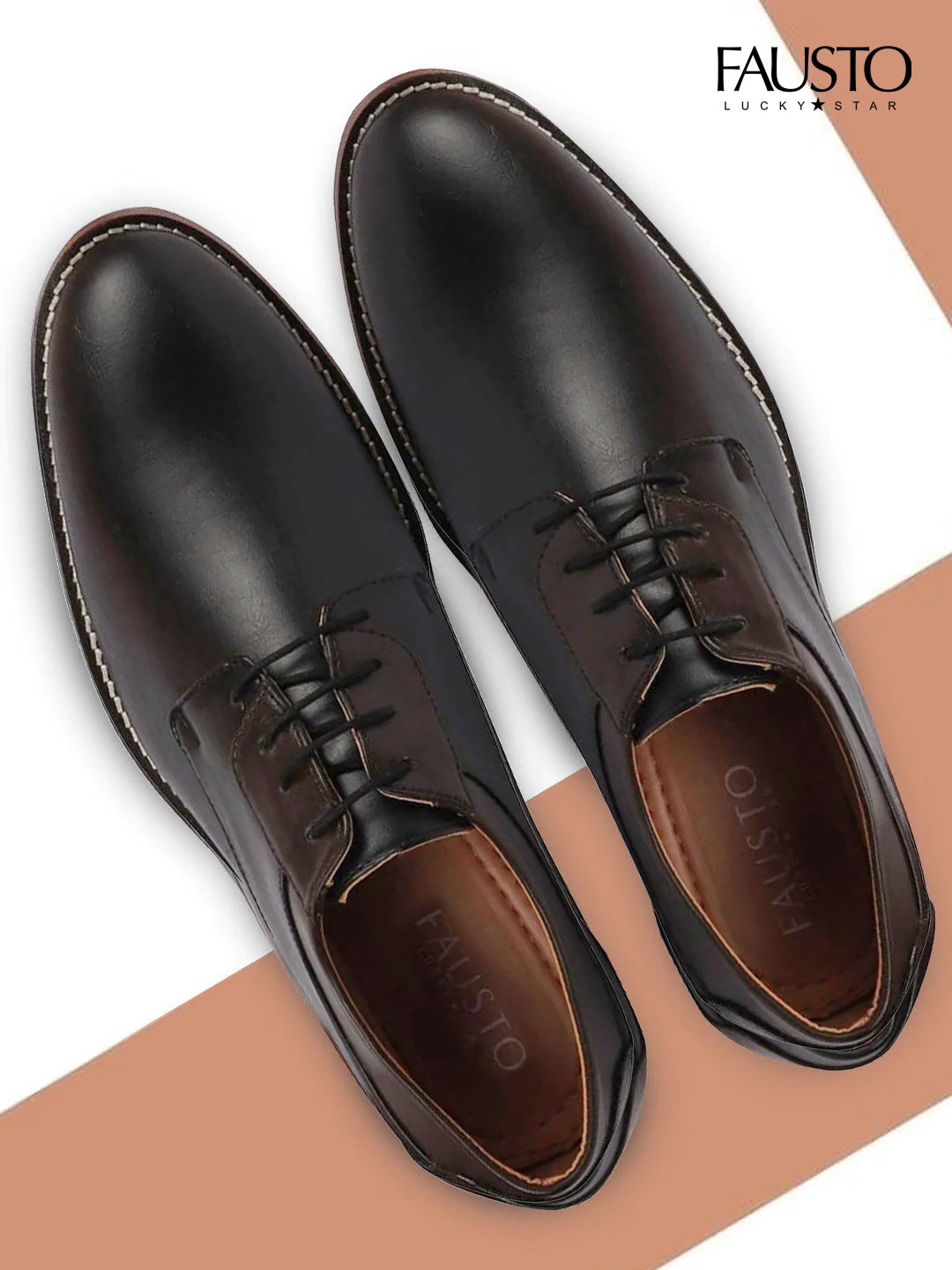

FAUSTO Men Black Solid Leather Formal Oxford Shoes