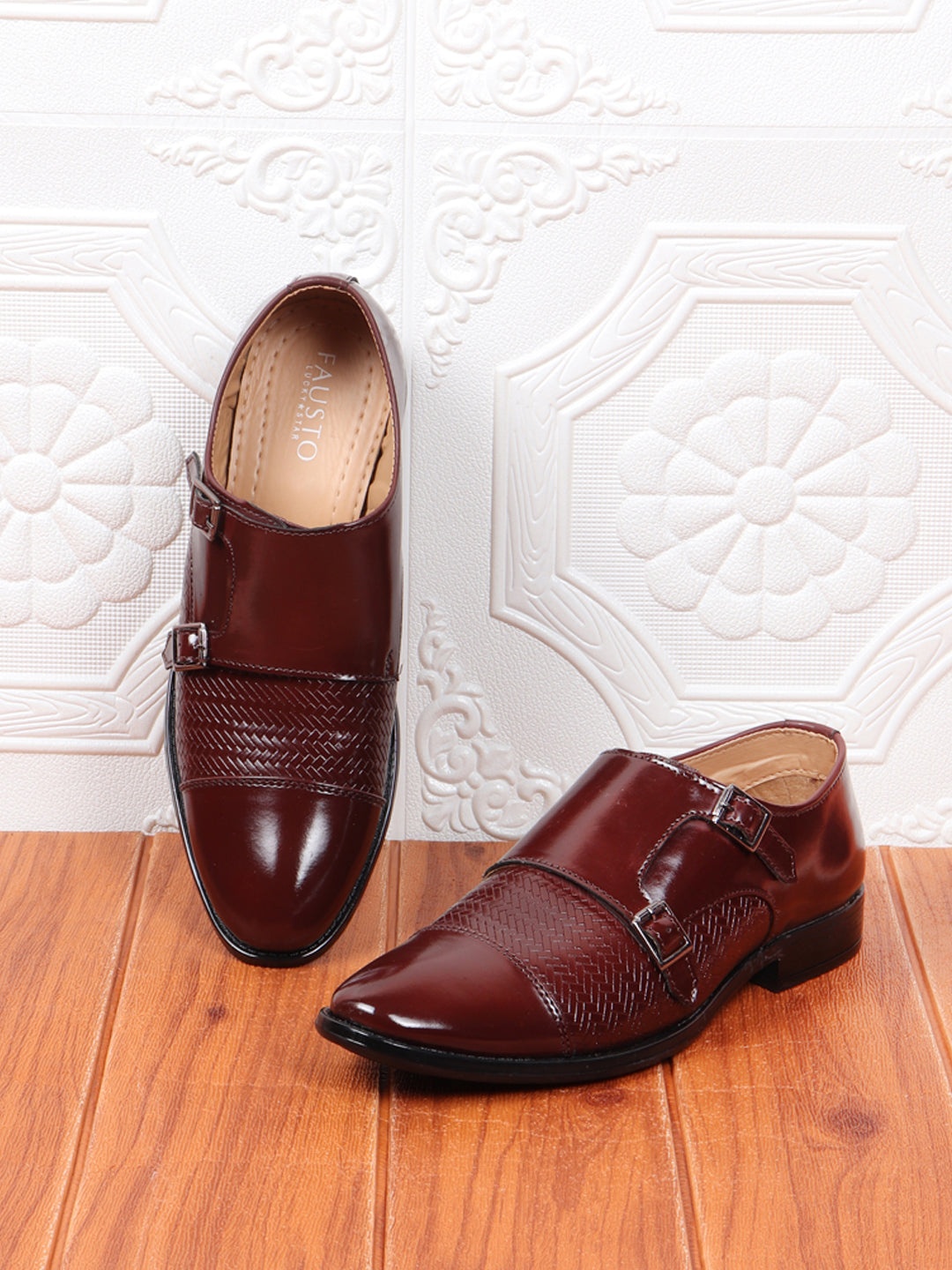 

FAUSTO Men Brown Textured PU Monks