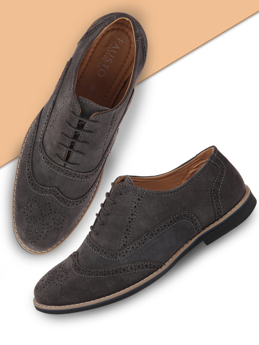 

FAUSTO Men Grey Suede Brogues