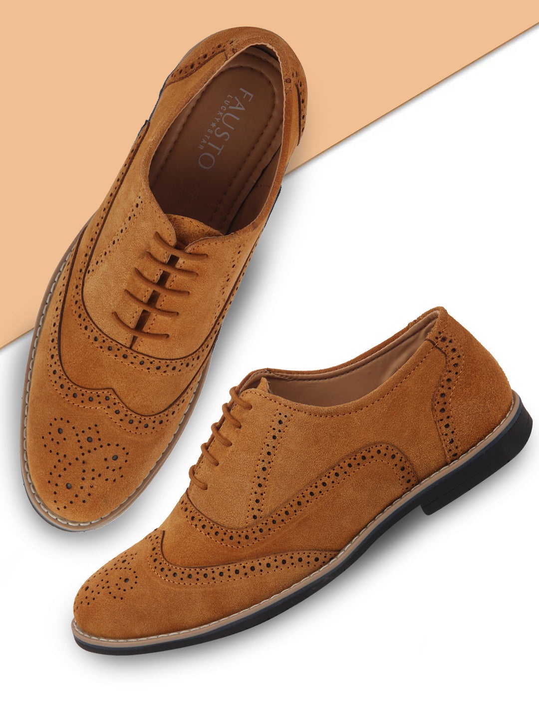 

FAUSTO Men Tan Suede Brogues