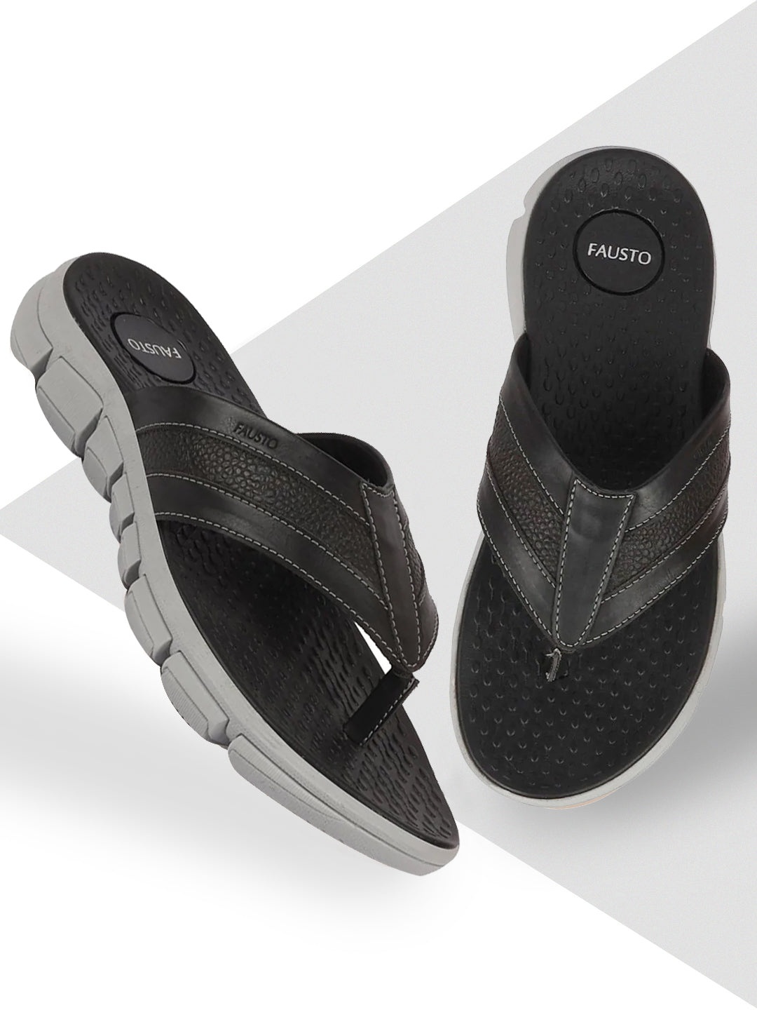 

FAUSTO Men Black & Grey Room Slippers