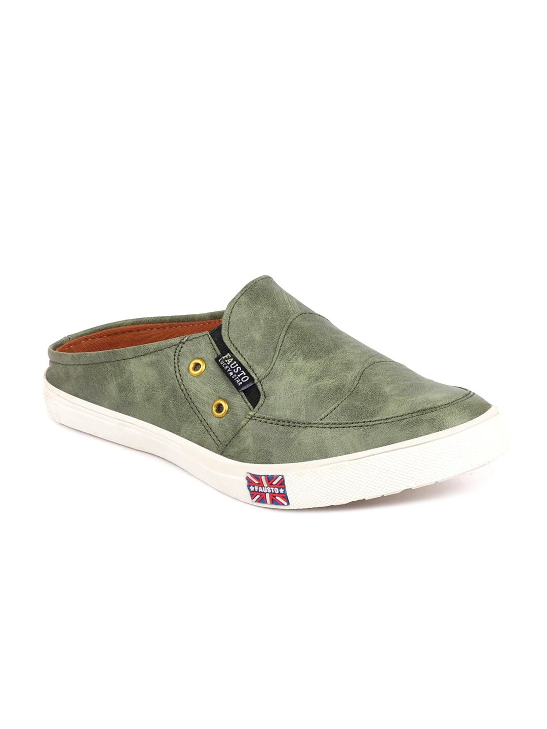 

FAUSTO Men Olive Green Colourblocked PU Driving Shoes