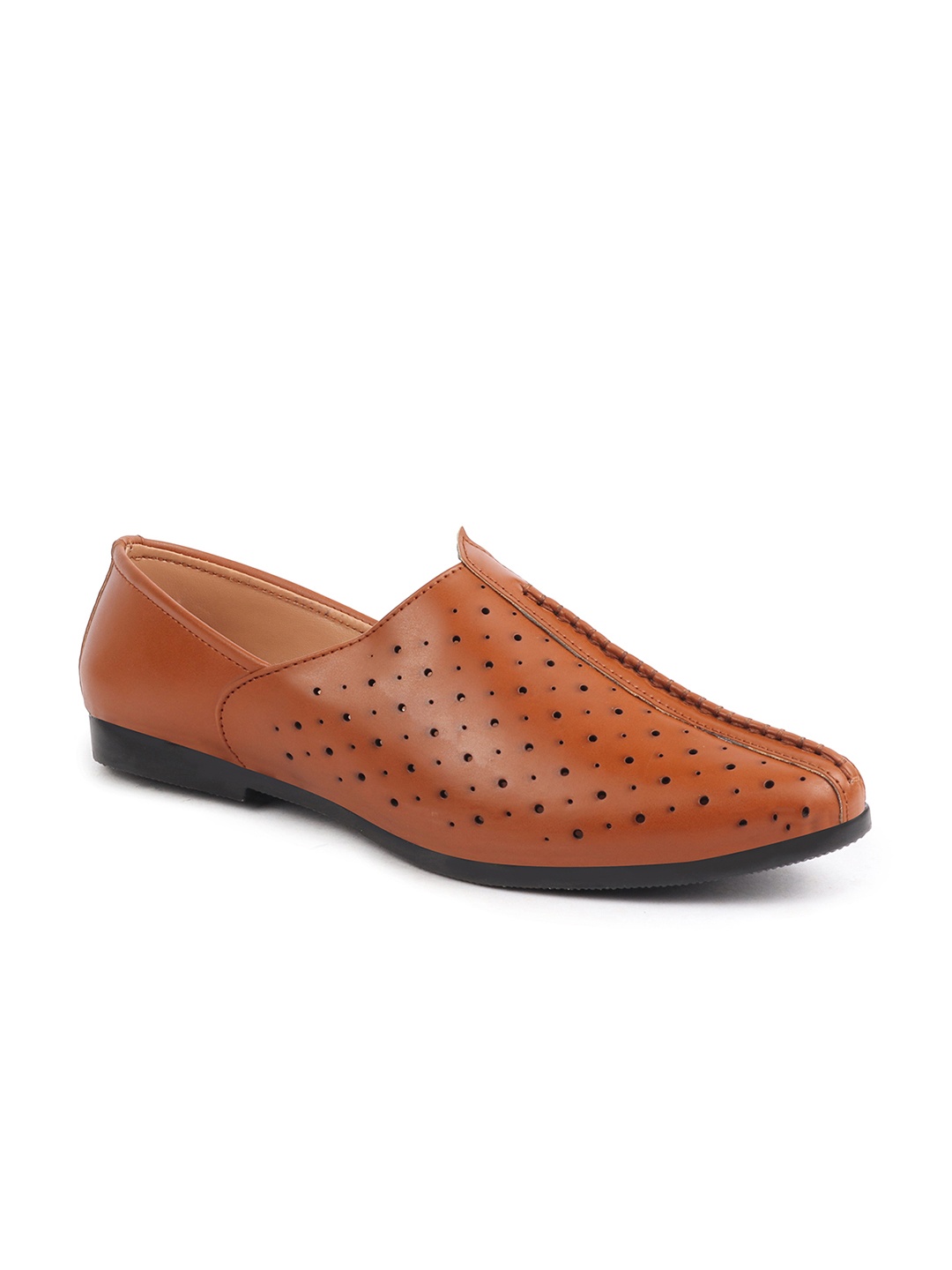 

FAUSTO Men Tan Perforations PU Slip-On Sneakers