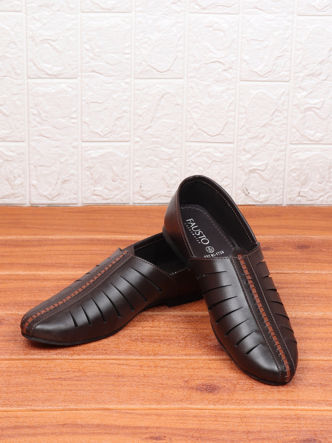 

FAUSTO Men's Brown Hand Stitched Laser Cut Mojaris