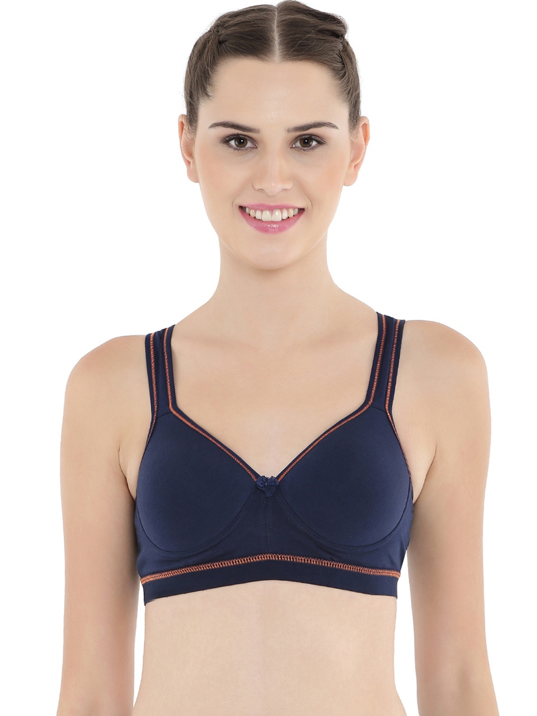 

Floret Navy Solid Non-Wired Full-Coverage Heavily Padded Sports Bra, Navy blue