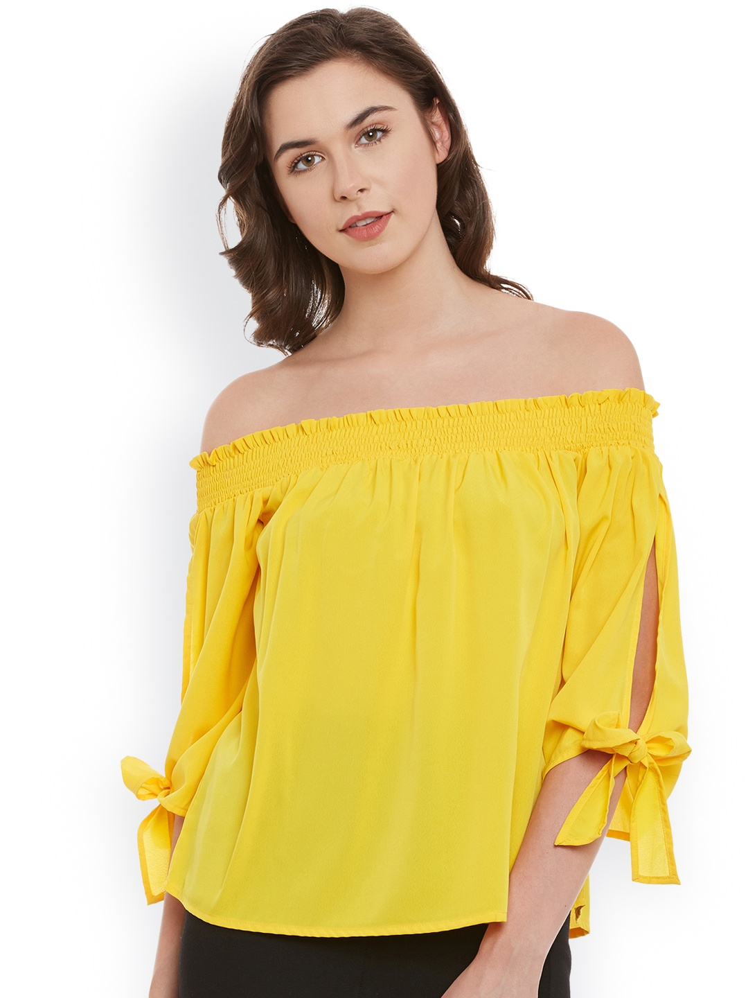 

Belle Fille Women Yellow Solid Bardot Top