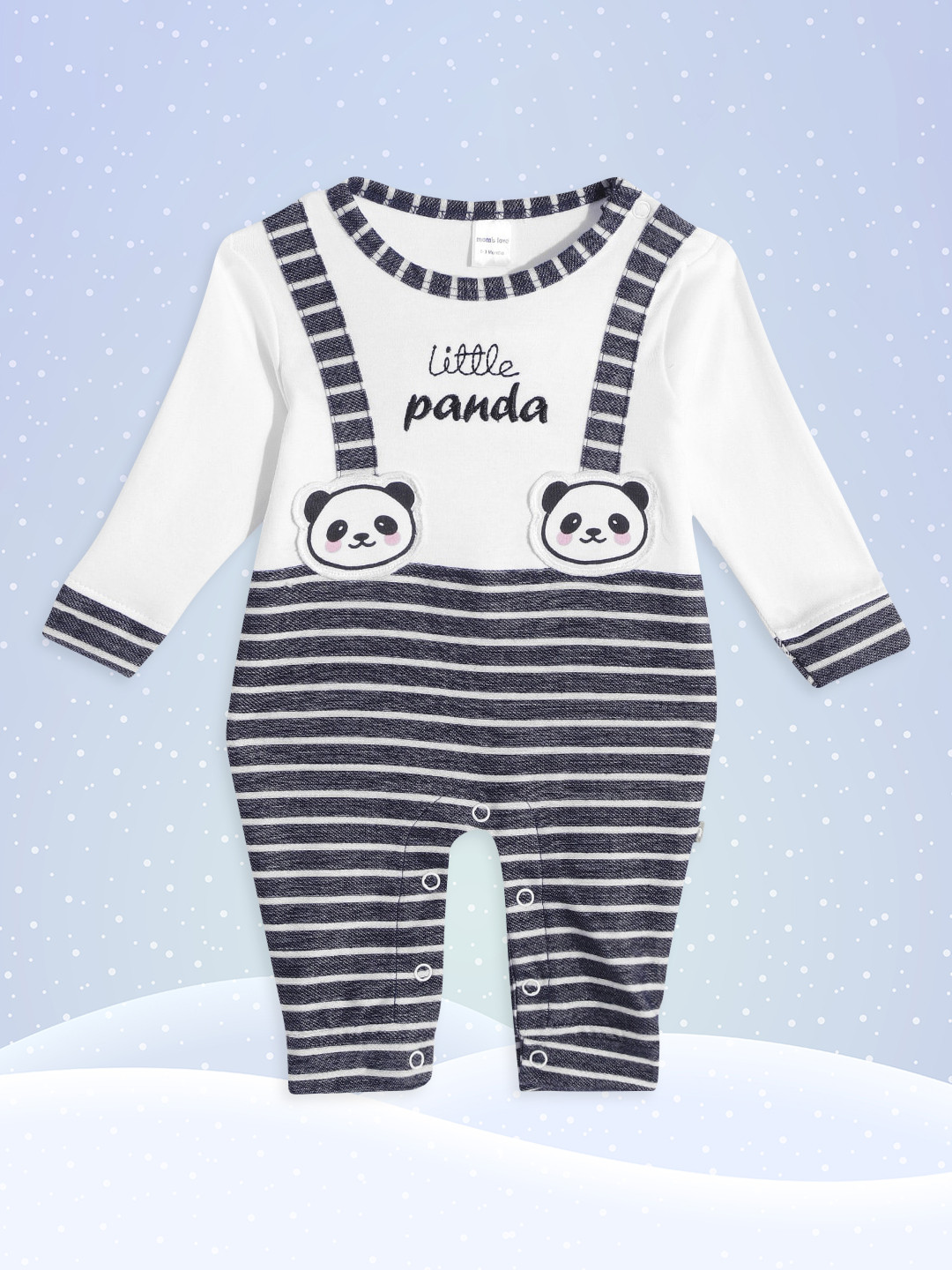 

Moms Love Infant Boys White & Navy Blue Striped Applique Detail Cotton Rompers