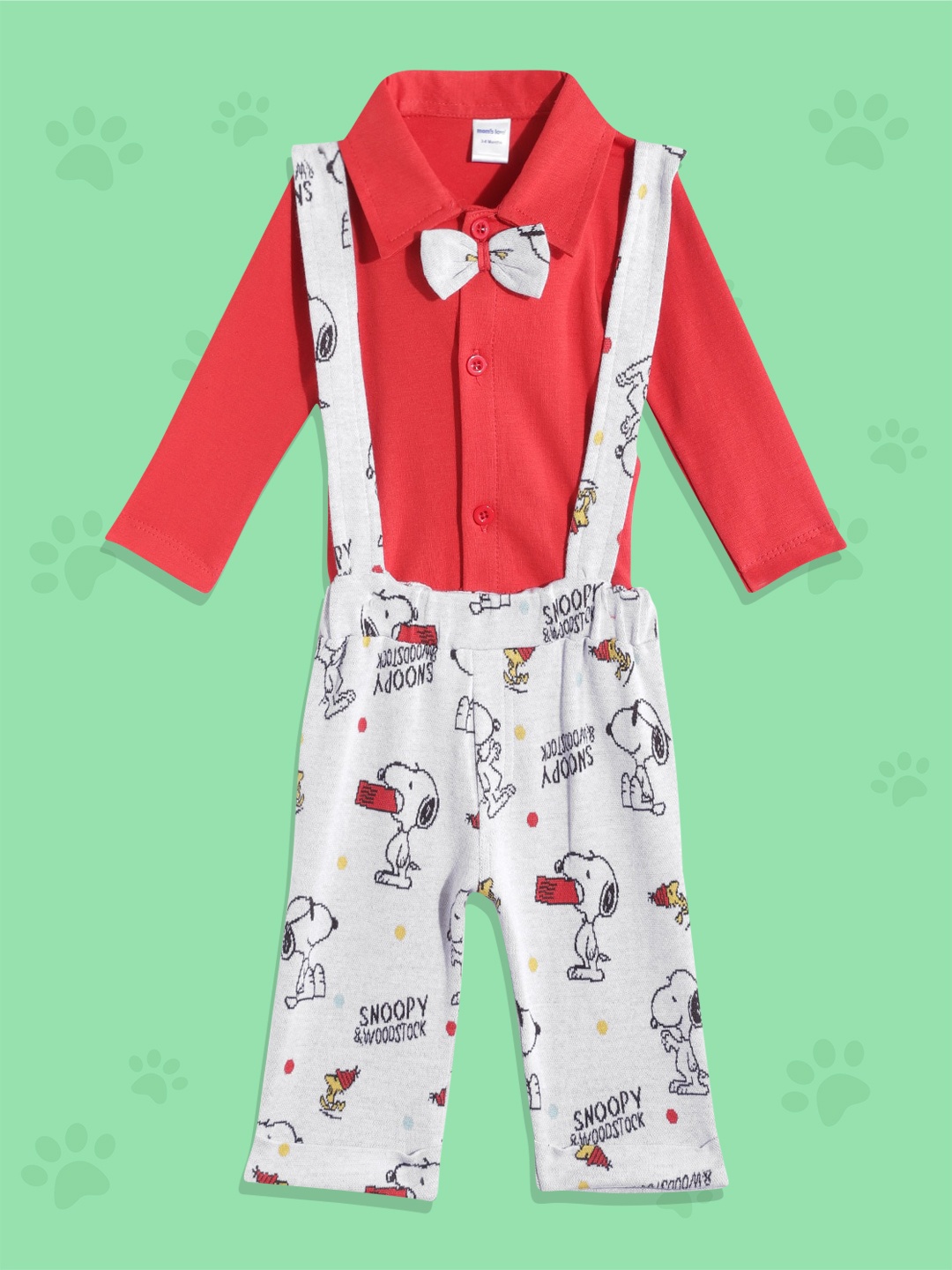 

Moms Love Boys Red & Grey Solid Pure Cotton Shirt with Bow & Conversational Print Shorts