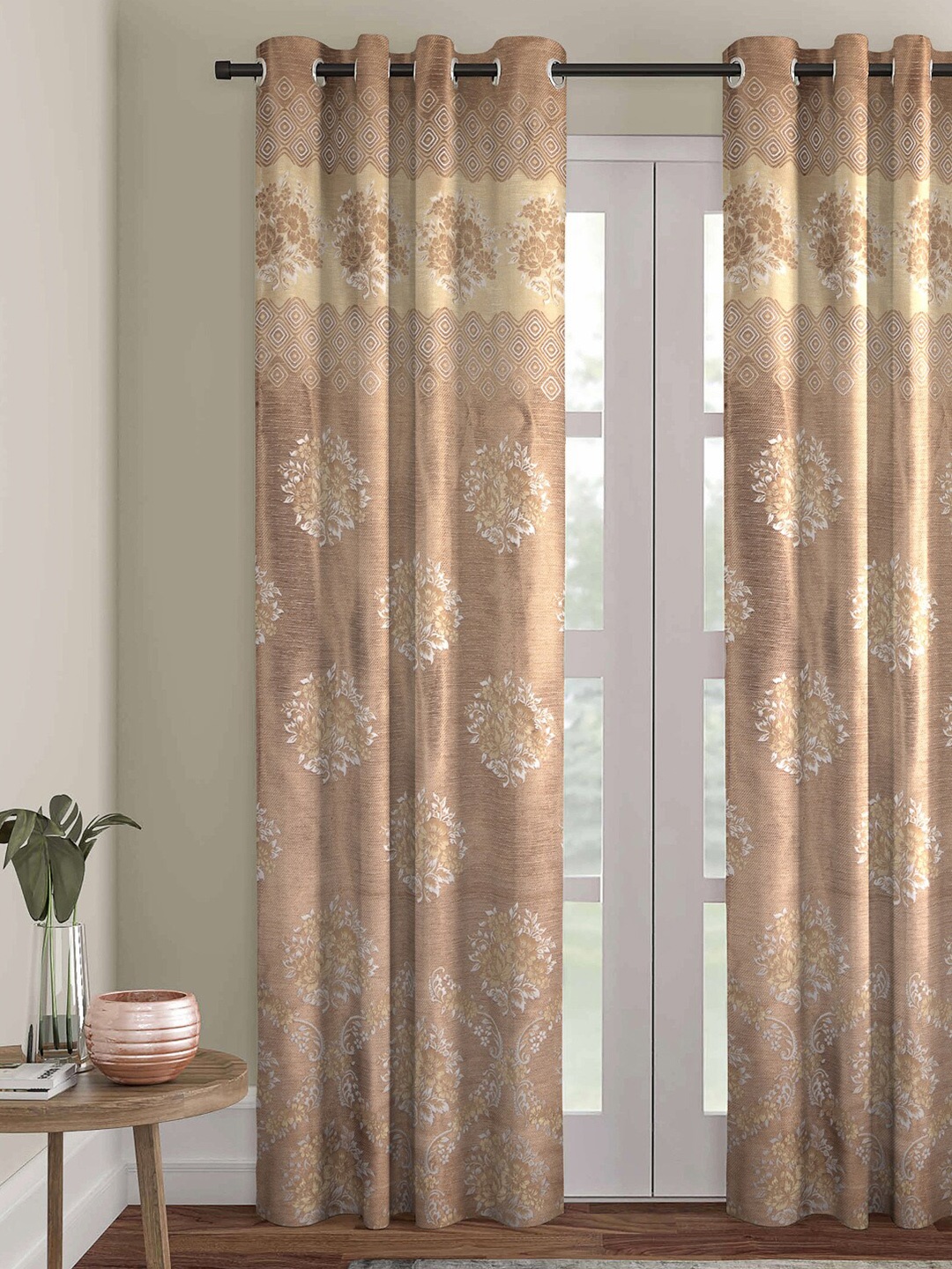 

ROMEE Brown & Yellow Set of 2 Floral Room Darkening Door Curtain