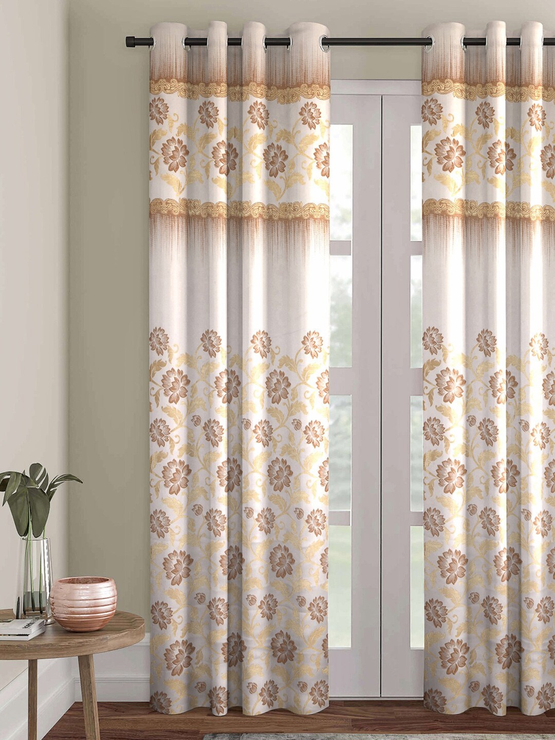 

ROMEE White & Mustard Floral Room Darkening Door Curtain