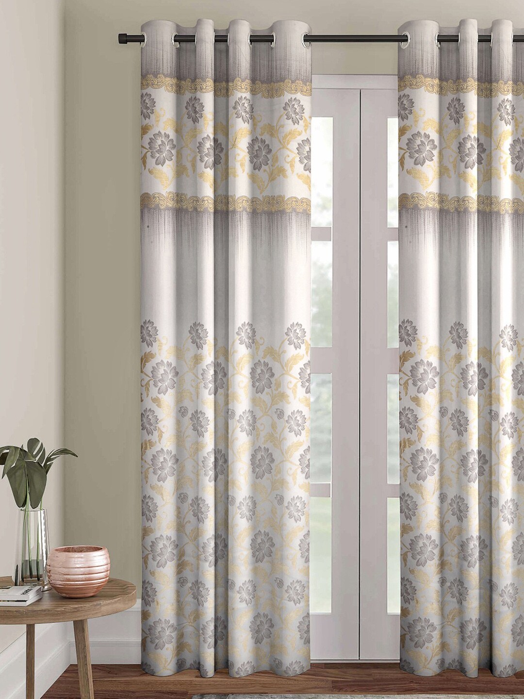 

ROMEE White & Grey Floral Room Darkening Door Curtain