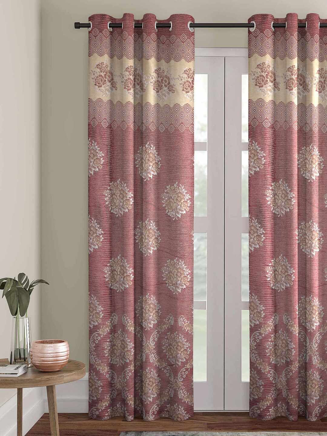 

ROMEE Maroon & Beige Floral Printed Jacquard Door Curtain
