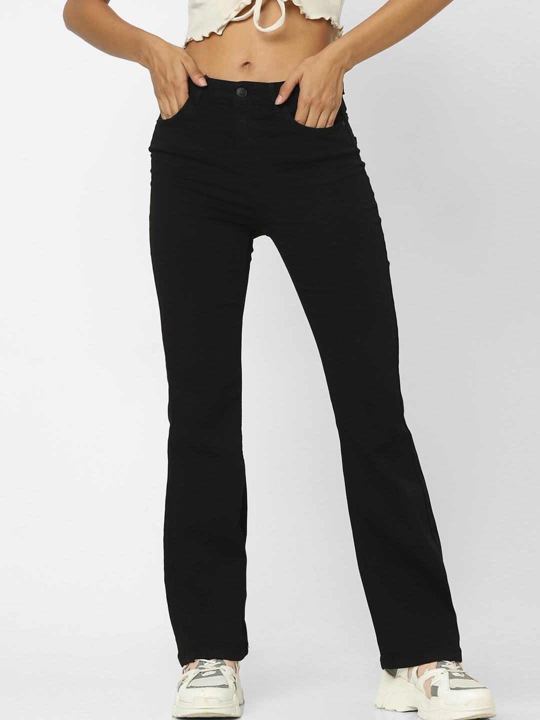 

ONLY Women Black Bootcut High-Rise Jeans