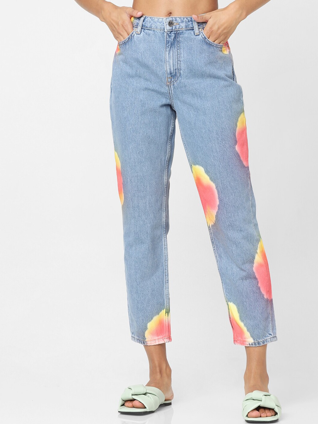 

ONLY Women Blue Straight Fit High-Rise Mildly Distressed Jeans