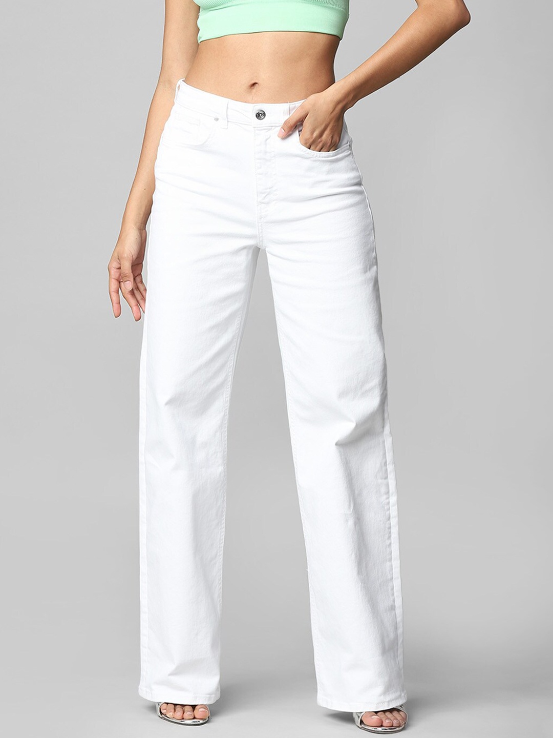 

ONLY Women White Solid Flared Jeans