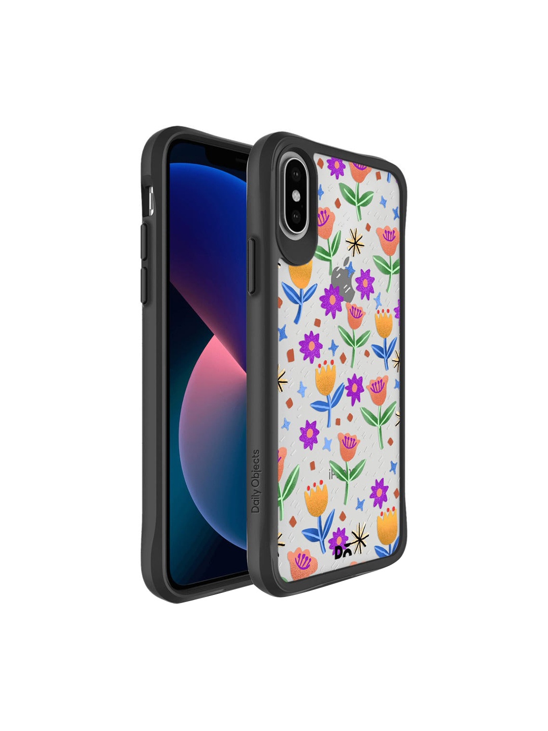 

DailyObjects Multicolor Shining Tulips Black Hybrid Clear iPhone XS Back Case, Multi