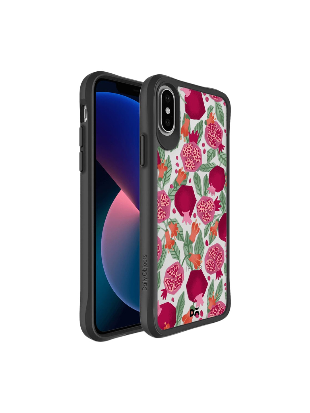 

DailyObjects Pink & Green Pomegranate Party Black Hybrid Clear iPhone XS Max Back Case