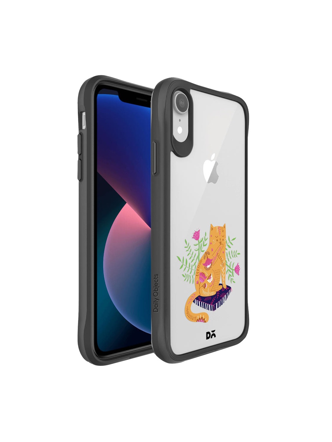 

DailyObjects Yellow & Blue Happy Kitty Black Hybrid Clear iPhone XR Back Case