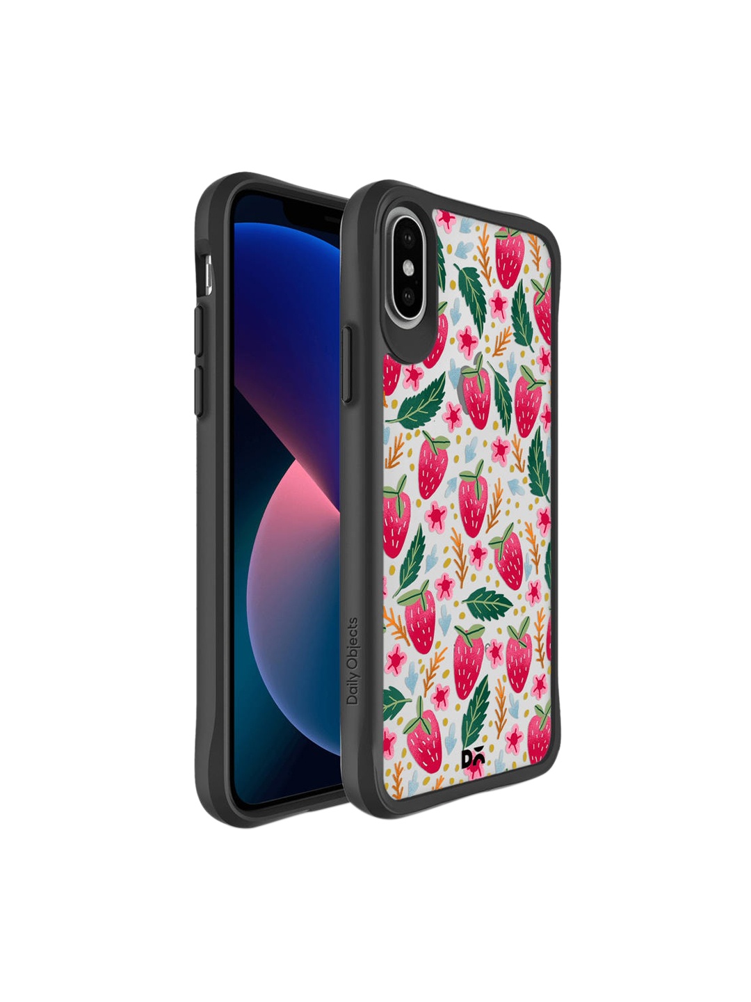 

DailyObjects White & Pink Strawberry Bloom Black Hybrid iPhone XS Max Back Case