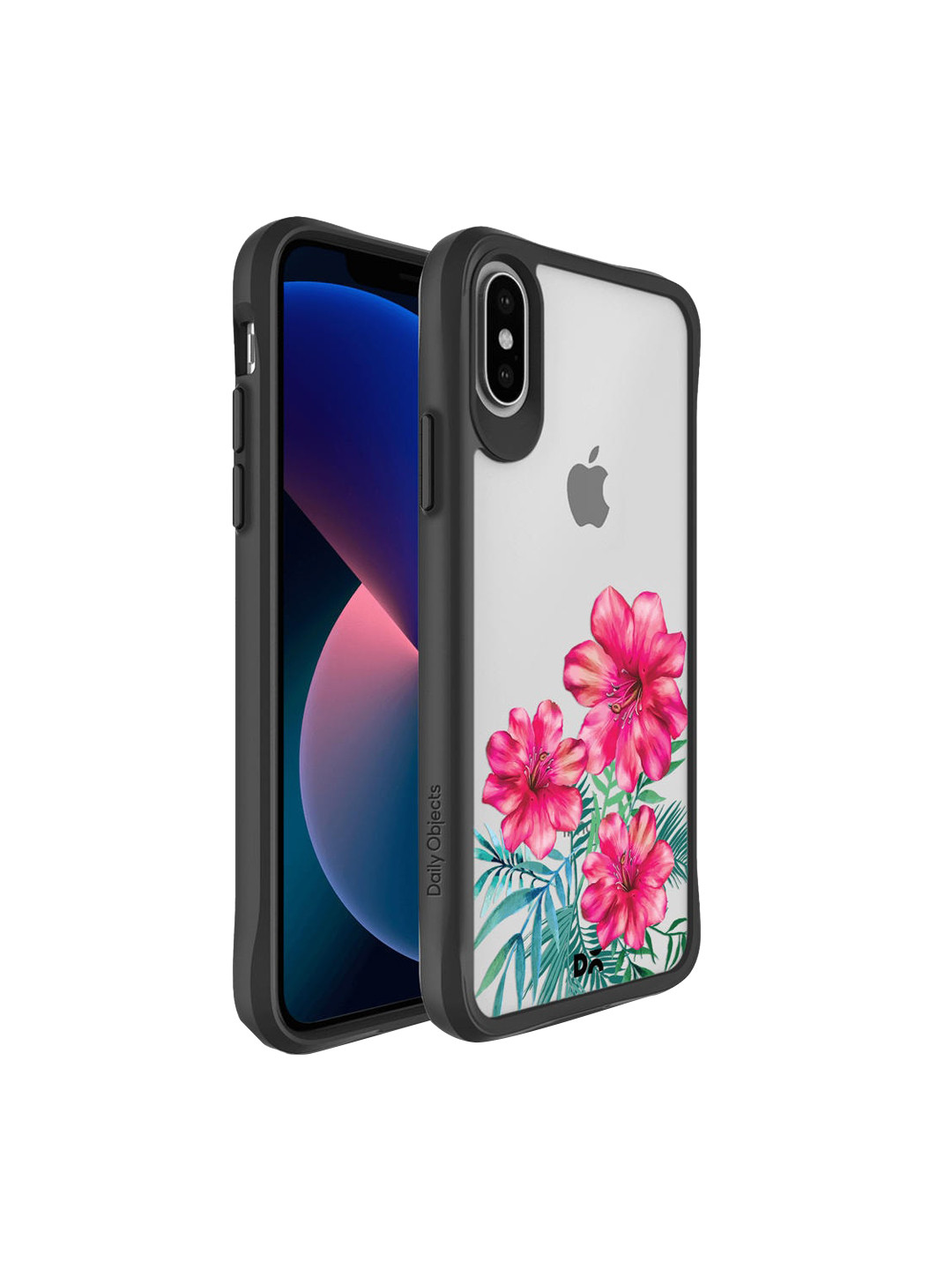 

DailyObjects Transparent & Pink Printed Hibiscus Black Hybrid Clear iPhone XS Phone Back Case