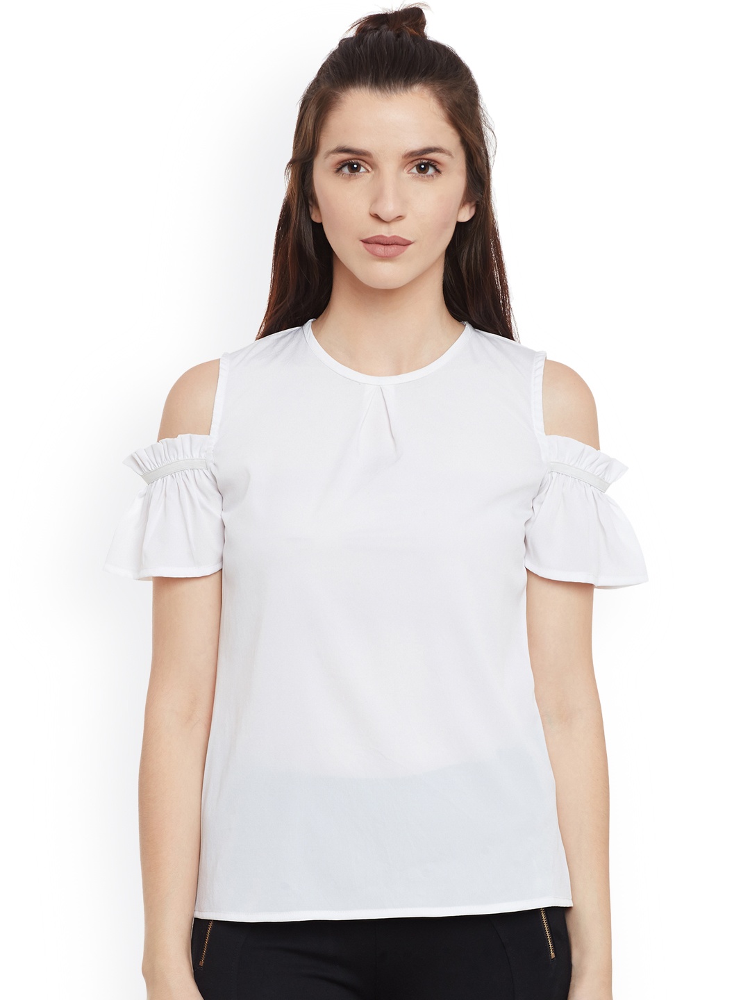 

Belle Fille Women White Solid Cold-Shoulder Top