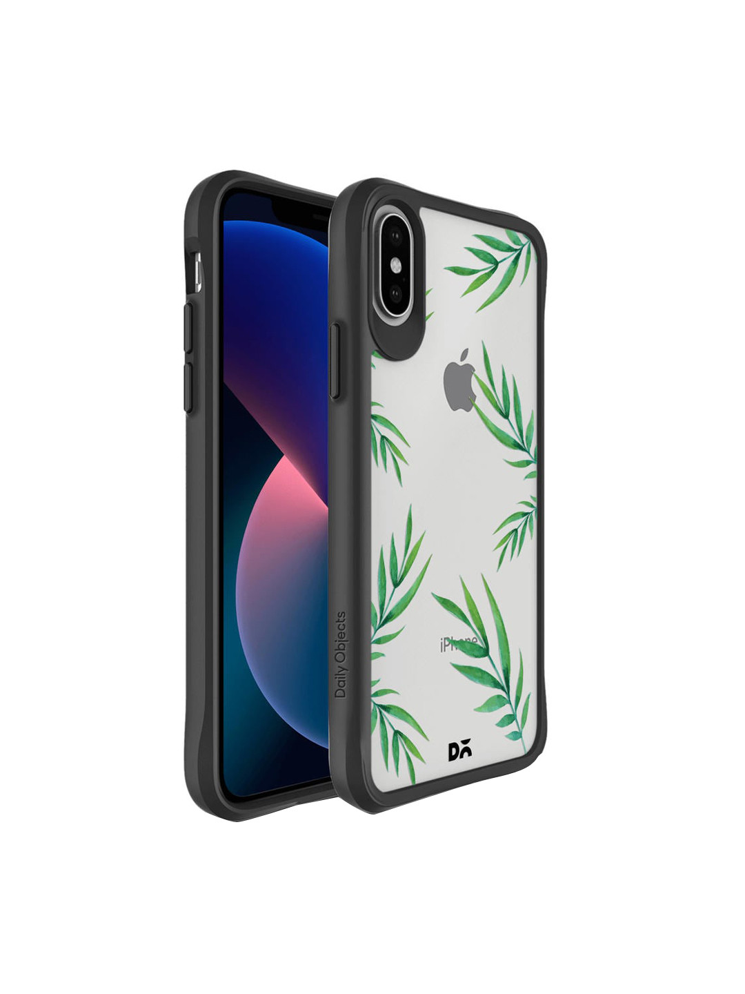 

Daily Objects Grey & Green Clear Leaves Black Hybrid Clear iPhone XS Phone Case